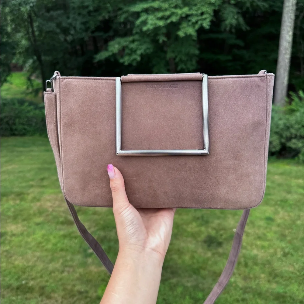 Bruno‎ Magli Suede Taupe Crossbody / Handbag
